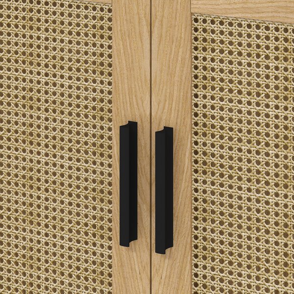 Kleankin Mobile sottolavabo, design boho, mobile bagno, elementi in rattan, con incavo a U, Rovere | Aosom Italy