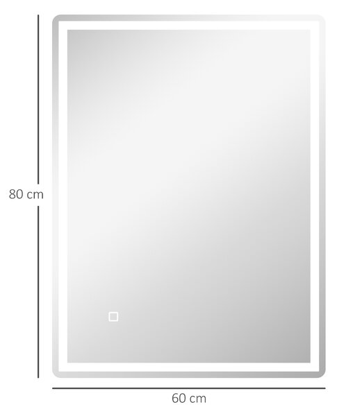 HOMCOM Specchio bagno Specchio da bagno Specchio da parete LED. Interruttore touch, funzione antivapore, 60 x 80 x 4 cm, Bianco | Aosom Italy