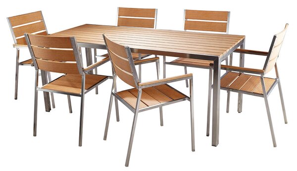 Set Tavolo e 6 Sedie da Giardino in Acciaio e Sumpar Wood Kraus Donatello