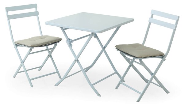 Set Tavolino e 2 Sedie Pieghevoli da Giardino in Acciaio Kraus Tiziano Celeste Chiaro