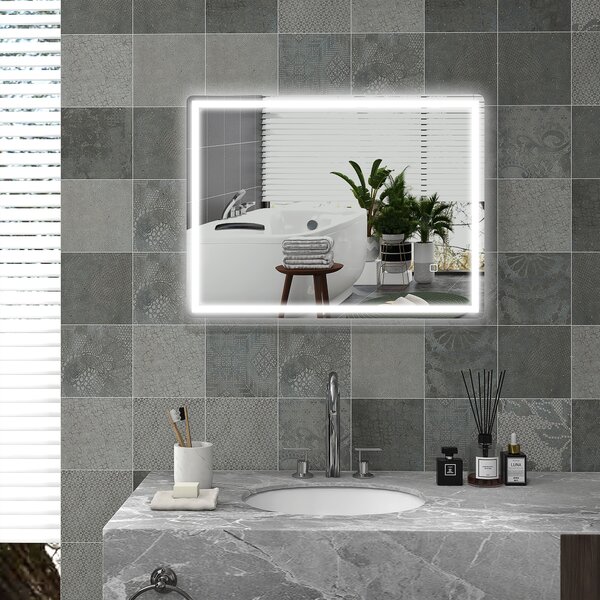 HOMCOM Specchio bagno Specchio da bagno Specchio da parete LED. Interruttore touch, funzione antivapore, 60 x 80 x 4 cm, Bianco | Aosom Italy