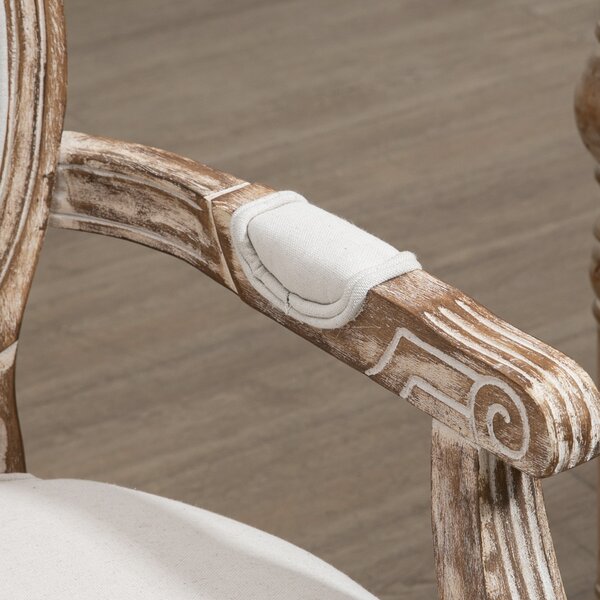 HOMCOM Sedia da pranzo design retrò Sedia cucina imbottita effetto lino con braccioli schienale Sedia soggiorno imbottita per tavolo da pranzo Legno di gomma Bianco crema+colore legno | Aosom Italy