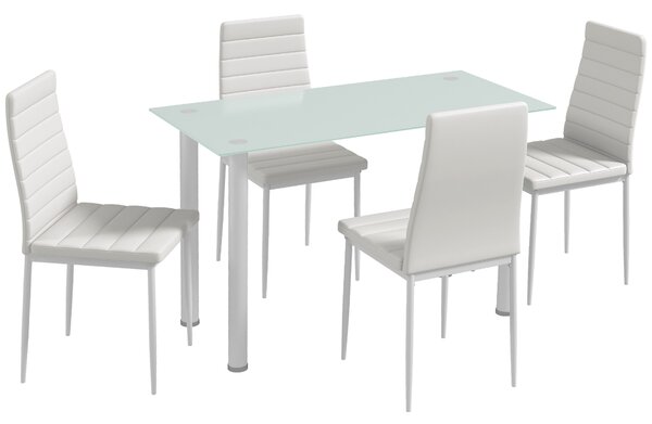 HOMCOM Set 5 pz. Set sala da pranzo Tavolo con 4 sedie, design moderno, tavolo in vetro, bianco | Aosom Italy