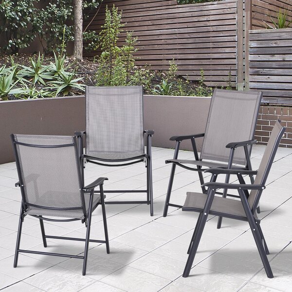 Set 4 Sedie da Giardino 58x64x94 cm in Textilene Sanders Grigio e Nero