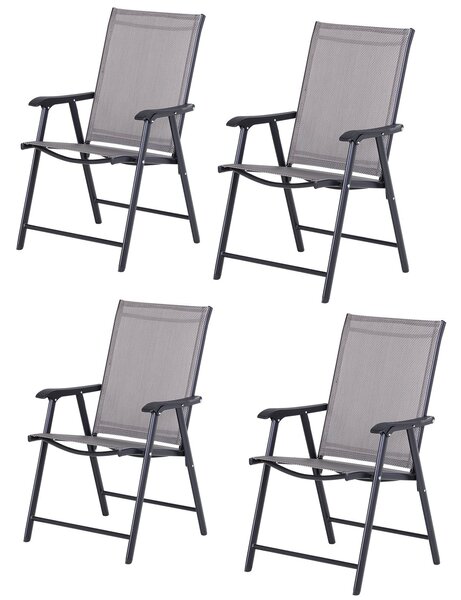 Set 4 Sedie da Giardino 58x64x94 cm in Textilene Sanders Grigio e Nero