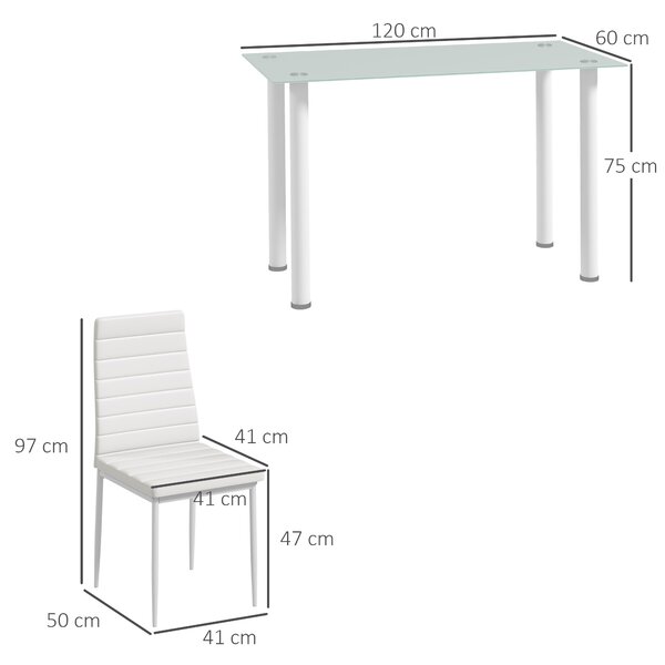 HOMCOM Set 5 pz. Set sala da pranzo Tavolo con 4 sedie, design moderno, tavolo in vetro, bianco | Aosom Italy