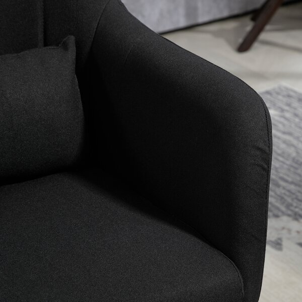 HOMCOM Sedia girevole, sedia da ufficio regolabile in altezza, poliestere effetto lino, metallo, 60 x 60 x 79-91 cm, Nero | Aosom Italy
