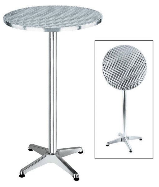 Tavolino Tondo Alto da Giardino Ø60 cm in Alluminio Piano Ribaltabile Bauer Silver