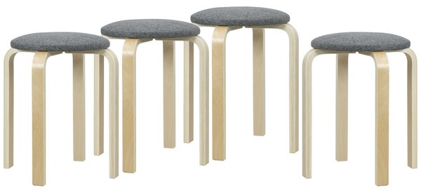 HOMCOM Sgabelli imbottiti set da 4, impilabili, superficie verniciata, gambe in legno, Grigio | Aosom Italy