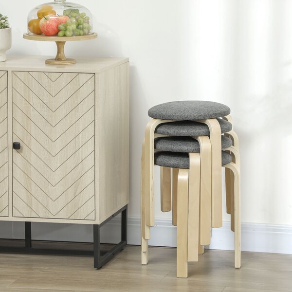 HOMCOM Sgabelli imbottiti set da 4, impilabili, superficie verniciata, gambe in legno, Grigio | Aosom Italy