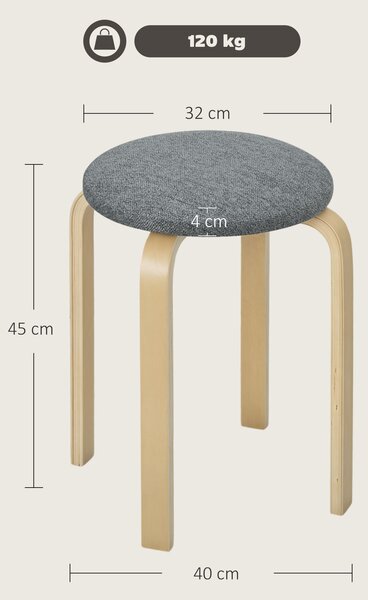 HOMCOM Sgabelli imbottiti set da 4, impilabili, superficie verniciata, gambe in legno, Grigio | Aosom Italy