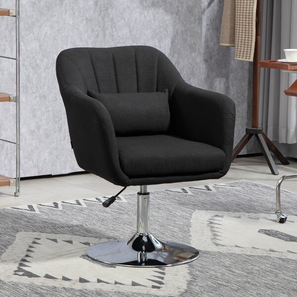 HOMCOM Sedia girevole, sedia da ufficio regolabile in altezza, poliestere effetto lino, metallo, 60 x 60 x 79-91 cm, Nero | Aosom Italy