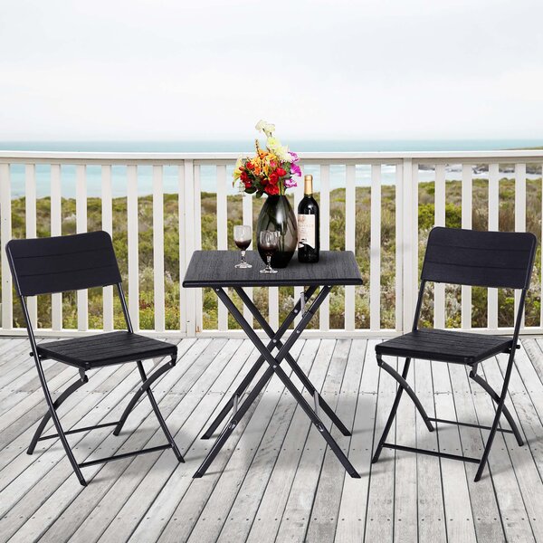 Set Tavolo 2 Sedie da Giardino Pieghevoli Small Nero