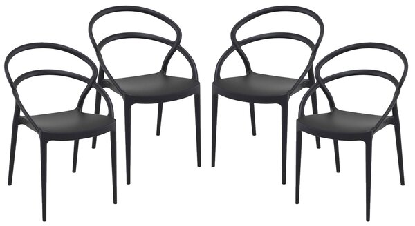 Set 4 Sedie da Giardino in Polipropilene Vandi Nere