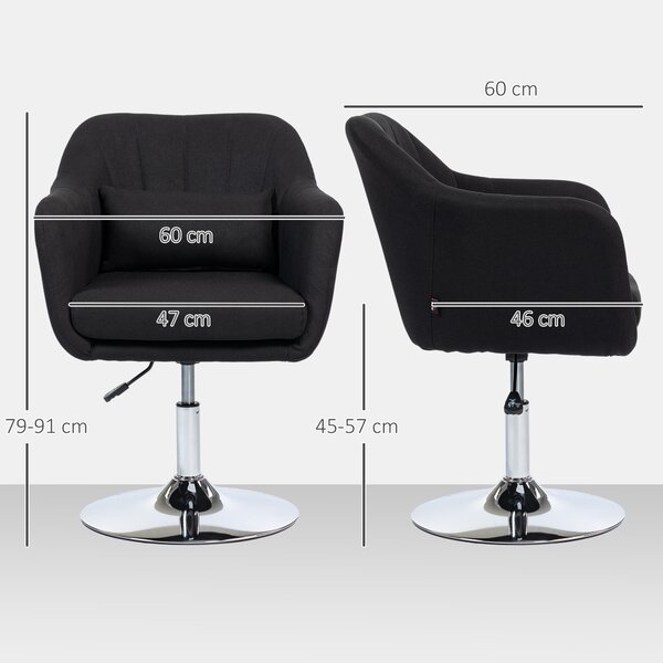 HOMCOM Sedia girevole, sedia da ufficio regolabile in altezza, poliestere effetto lino, metallo, 60 x 60 x 79-91 cm, Nero | Aosom Italy