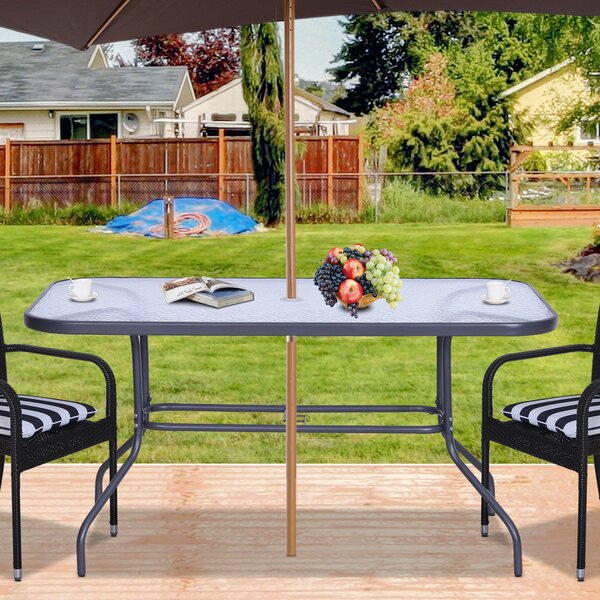 Tavolo da Giardino in Metallo e Vetro 140x80x70 cm Champs