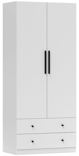 HOMCOM Armadio, 2 ante, vano appendiabiti, bastone appendiabiti, 2 cassetti, truciolato, Bianco | Aosom Italy