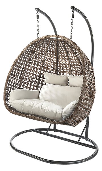 Kobolo cesto pensile sedia pensile BRUNO polyrattan per due persone incl. telaio e cuscino - sedia da giardino dondolo pensile sedile pensile cesto pensile