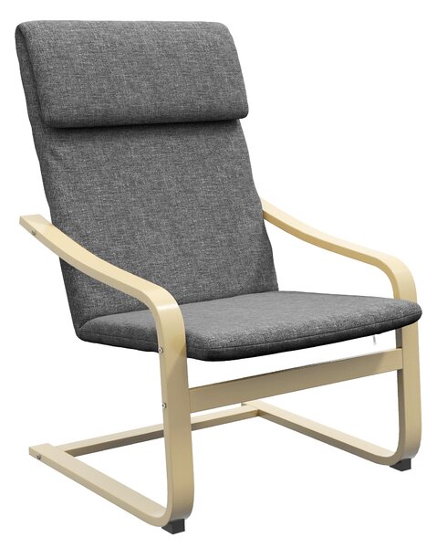 HOMCOM Poltrona con poggiatesta e braccioli, rivestimento effetto lino, struttura in legno, Grigio + Naturale | Aosom Italy