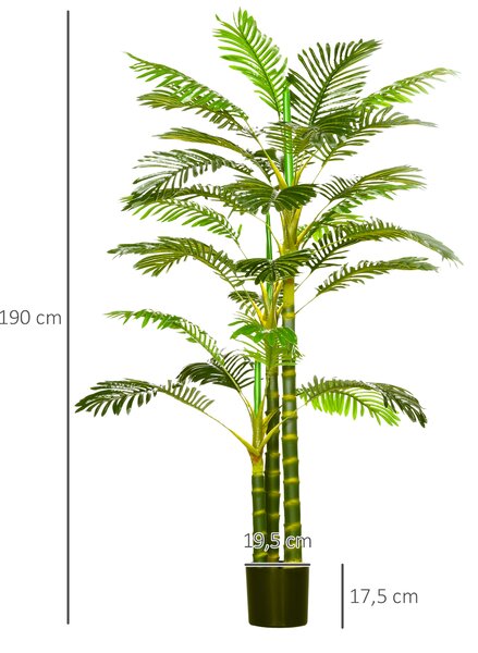 HOMCOM Pianta artificiale in vaso, 190 cm, palma artificiale facile da curare per interno ed esterno, plastica, verde | Aosom Italy