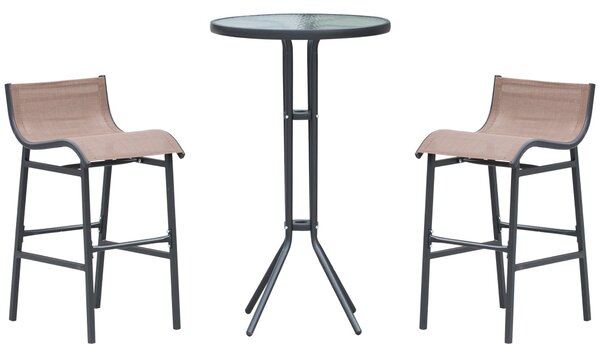 Set Bar Tavolino ALto e 2 Sgabelli da Giardino Nero e Marrone