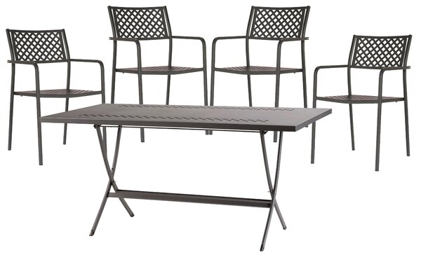 Set Tavolo Pieghevole e 4 Sedie da Giardino in Acciaio RD Italia Lola Antracite