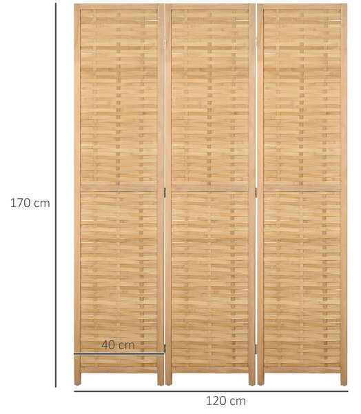 HOMCOM Separé Pieghevole Parete Divisoria Privacy, Bambù, 3 parti, 120 cm x 170 cm x 1,8 cm, naturale | Aosom Italy