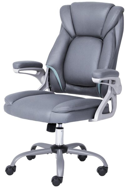 Sedia da ufficio con braccioli, regolabile in altezza, in ecopelle, colore grigio