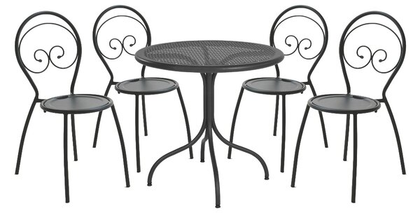 Set Tavolo Tondo e 4 Sedie da Giardino in Acciaio RD Italia Fiona Antracite