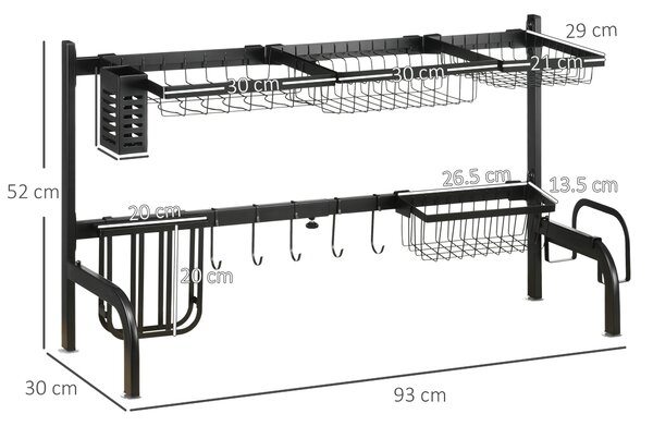 HOMCOM Scolapiatti, lunghezza regolabile 51-93 cm, molti elementi, disposizione flessibile, 93 x 30 x 52cm, nero | Aosom Italy