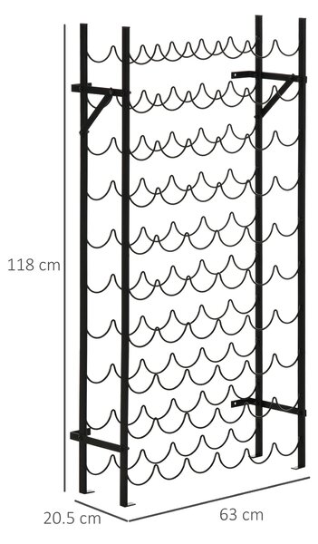 HOMCOM Portabottiglie per 60 bottiglie, scaffale porta-bottiglie in metallo per cantina, ripostiglio, 63 x 20,5 x 118 cm Nero | Aosom Italy