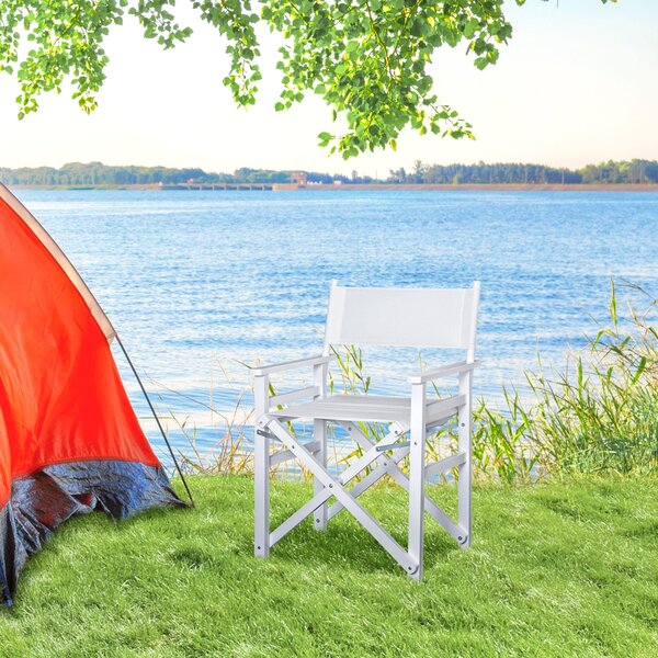 Sedia da Regista Pieghevole in Legno di Faggio 56x46x88 cm Bianco