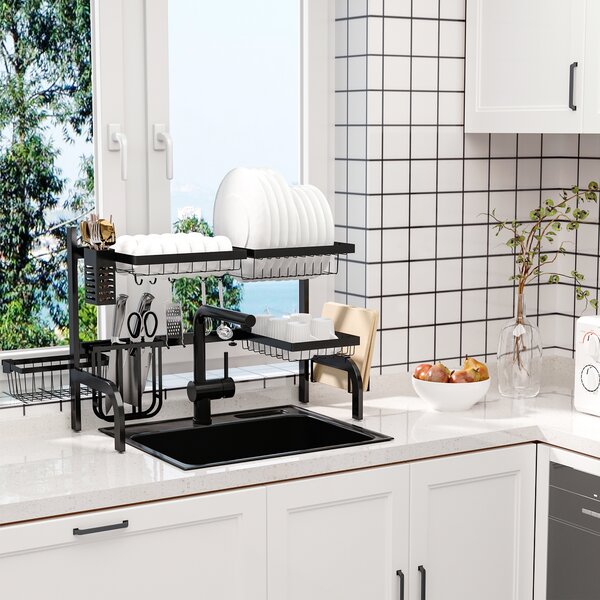 HOMCOM Scolapiatti, lunghezza regolabile 51-93 cm, molti elementi, disposizione flessibile, 93 x 30 x 52cm, nero | Aosom Italy