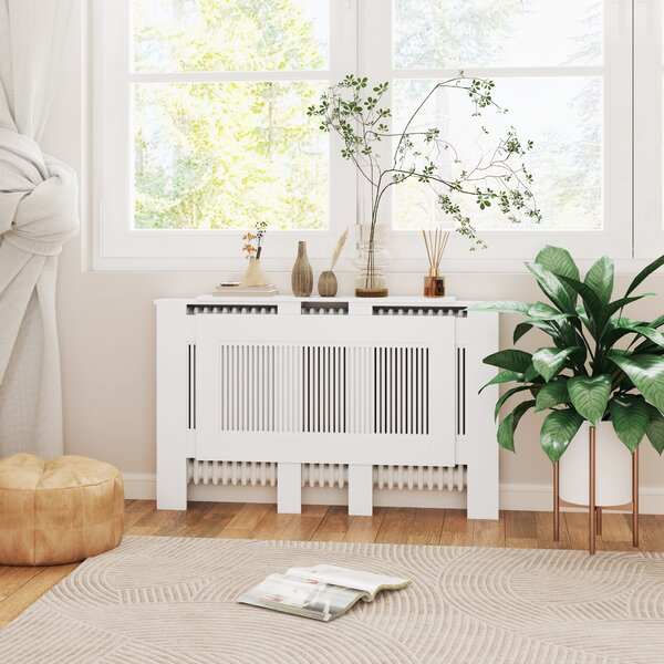 HOMCOM Copertura per termosifone, design a lamelle, lunghezza regolabile 125-201 cm, MDF, Bianco | Aosom Italy