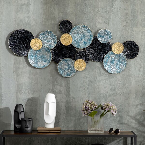 HOMCOM Decorazione da Parete 3D con Cerchi 121 cm x 4 cm x 53 cm Metallo Blu + Nero | Aosom Italy