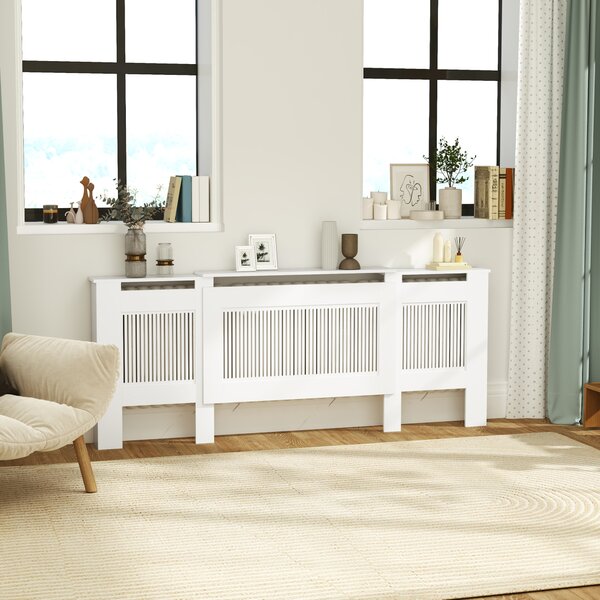 HOMCOM Copertura per termosifone, design a lamelle, lunghezza regolabile 125-201 cm, MDF, Bianco | Aosom Italy