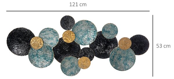 HOMCOM Decorazione da Parete 3D con Cerchi 121 cm x 4 cm x 53 cm Metallo Blu + Nero | Aosom Italy