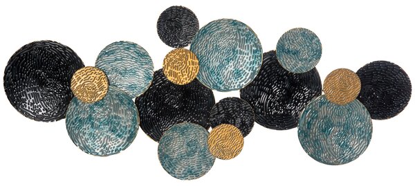 HOMCOM Decorazione da Parete 3D con Cerchi 121 cm x 4 cm x 53 cm Metallo Blu + Nero | Aosom Italy