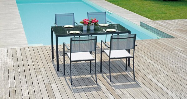 Set Tavolo e 4 Sedie da Giardino in Ferro Vorghini Amsterdam Antracite