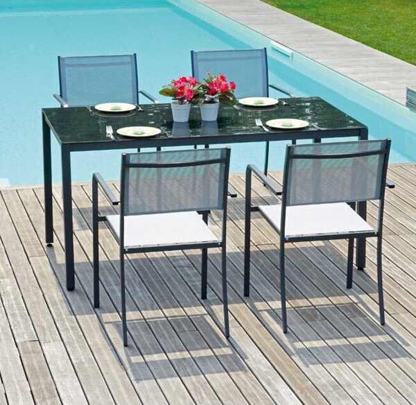 Set Tavolo e 4 Sedie da Giardino in Ferro Vorghini Amsterdam Antracite