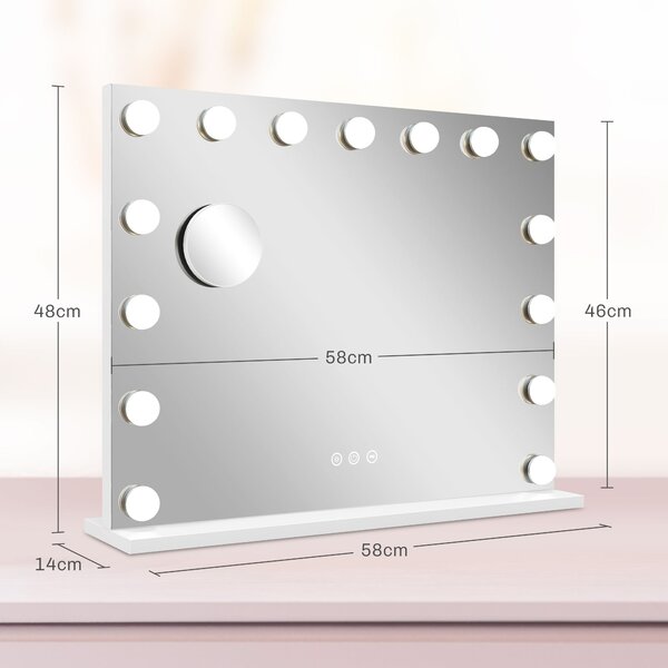 HOMCOM Specchio cosmetico LED, 3 modalità luce, dimmerabile, controllo touch, USB, 58x48cm, Bianco | Aosom Italy