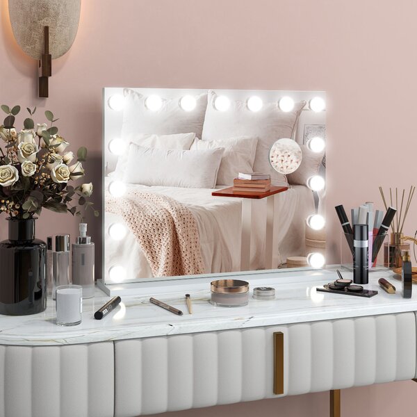 HOMCOM Specchio cosmetico LED, 3 modalità luce, dimmerabile, controllo touch, USB, 58x48cm, Bianco | Aosom Italy