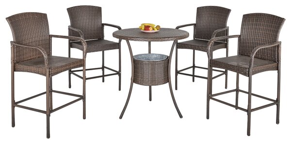 Set Tavolino con 4 Sedie da Giardino in Rattan Sintetico Marrone