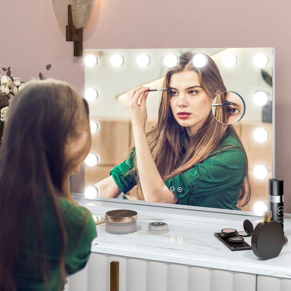 HOMCOM Specchio cosmetico LED, 3 modalità luce, dimmerabile, controllo touch, USB, 58x48cm, Bianco | Aosom Italy