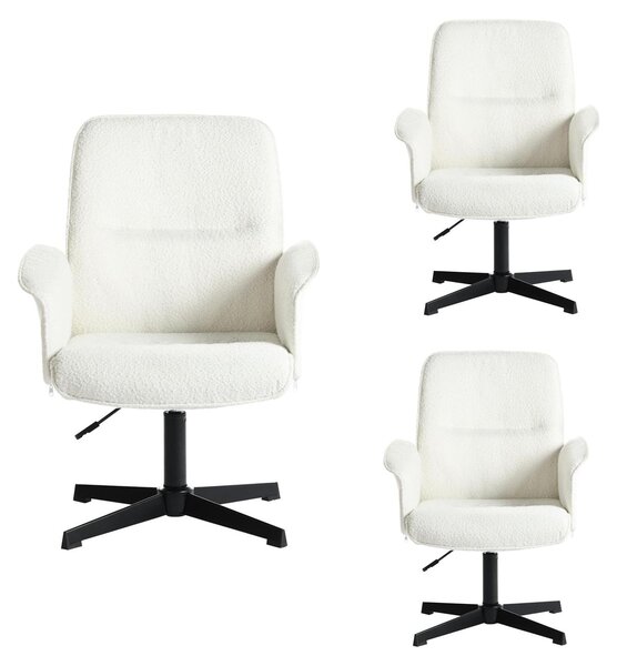 Set di 3 sedie da ufficio, rivestite in tessuto bouclé, girevoli e regolabili in altezza, colore bianco