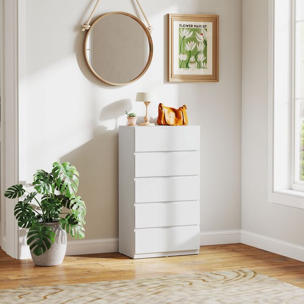 HOMCOM Cassettiera Sideboard Cassettiera a cassetti, 5 cassetti, 55 cm x 34 cm x 100 cm, Bianco | Aosom Italy