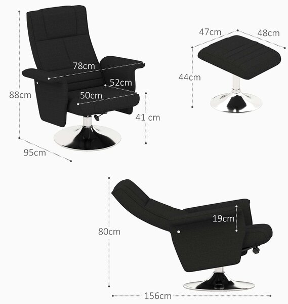 HOMCOM Poltrona massaggiante con poggiapiedi, schienale reclinabile, 78 x 95 x 88 cm, Nero | Aosom Italy