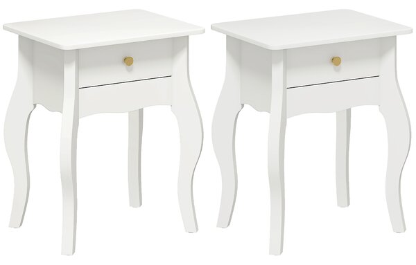 HOMCOM Set di 2 tavolini d'appoggio, tavolino da divano con gambe ricurve, tavolino basso per soggiorno, camera da letto, 45 x 35 x 55 cm, bianco | Aosom Italy