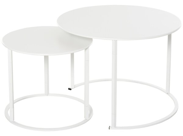 Set 2 Tavoli da Giardino Sovrapponibili Ø70 cm e Ø50 cm in Ferro Bianco