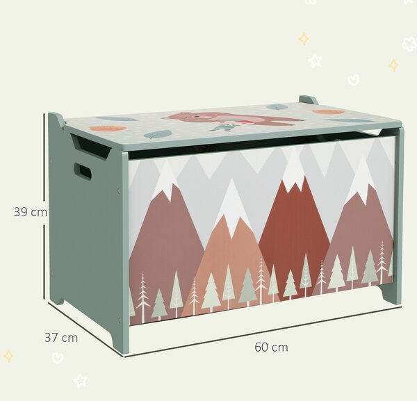 ZONEKIZ Baule Portagiochi per Bambini con Coperchio e Cerniera di Sicurezza in MDF, 60x37x39cm, Verde|Aosom